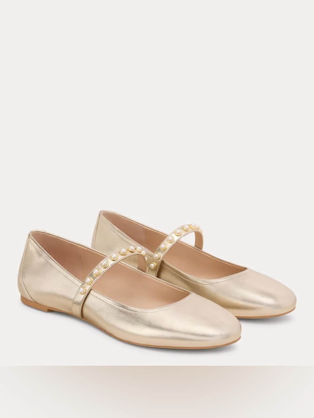 Stuart Weitzman Gold Pearl-Embellished Mary Jane Flats